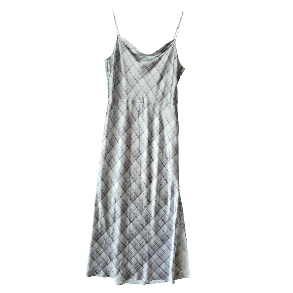 Vince Womens Grey White Plaid Cowl Neck Spaghetti Strap Midi Slip Dress
